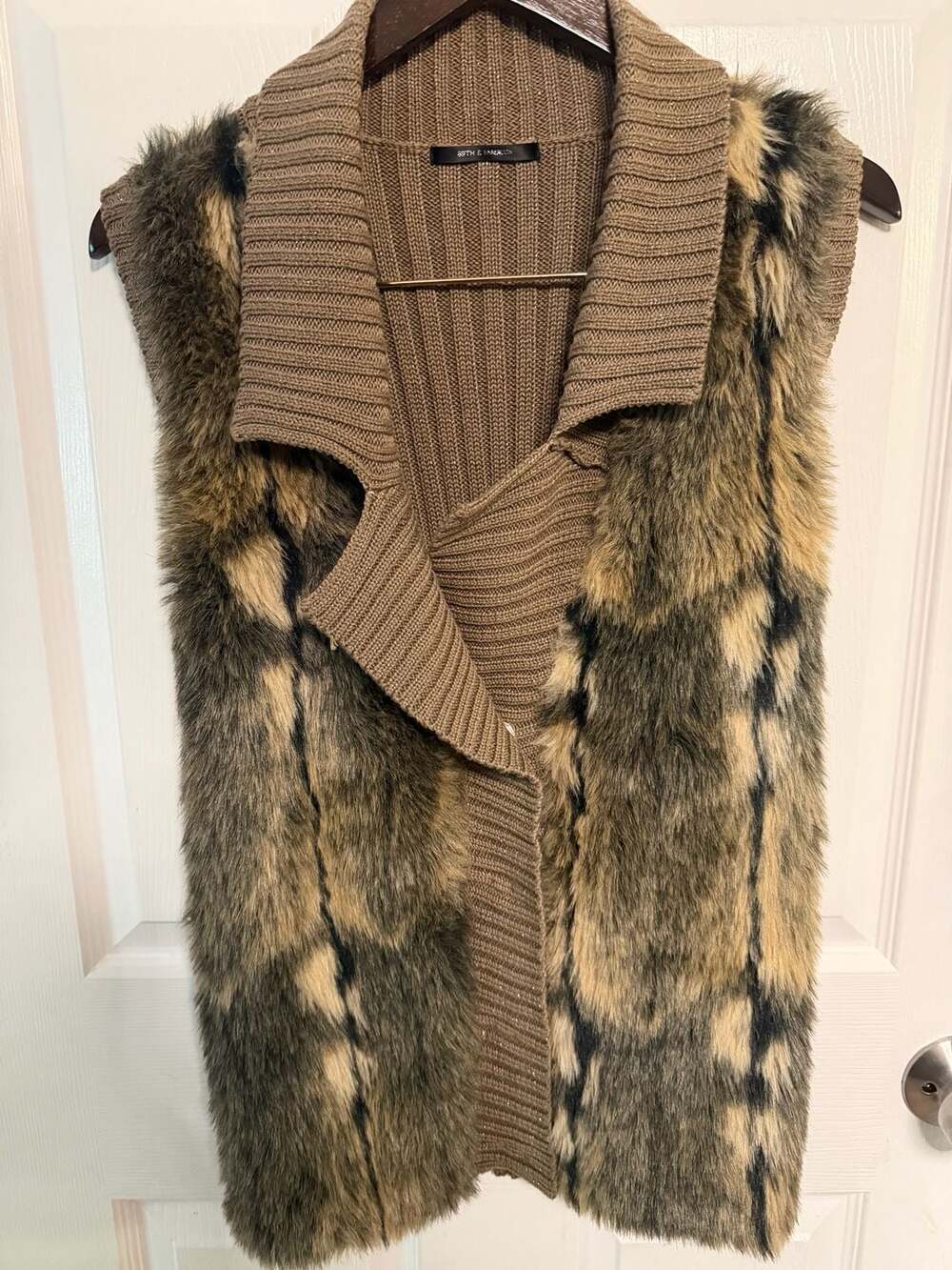 89th & Madison Faux Fur and Ribbed Knit Sleeveless Vest